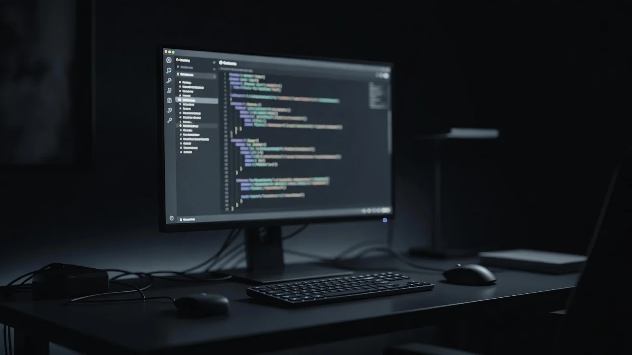 Tela de computador com painel de chat de IA aberto ao lado do código