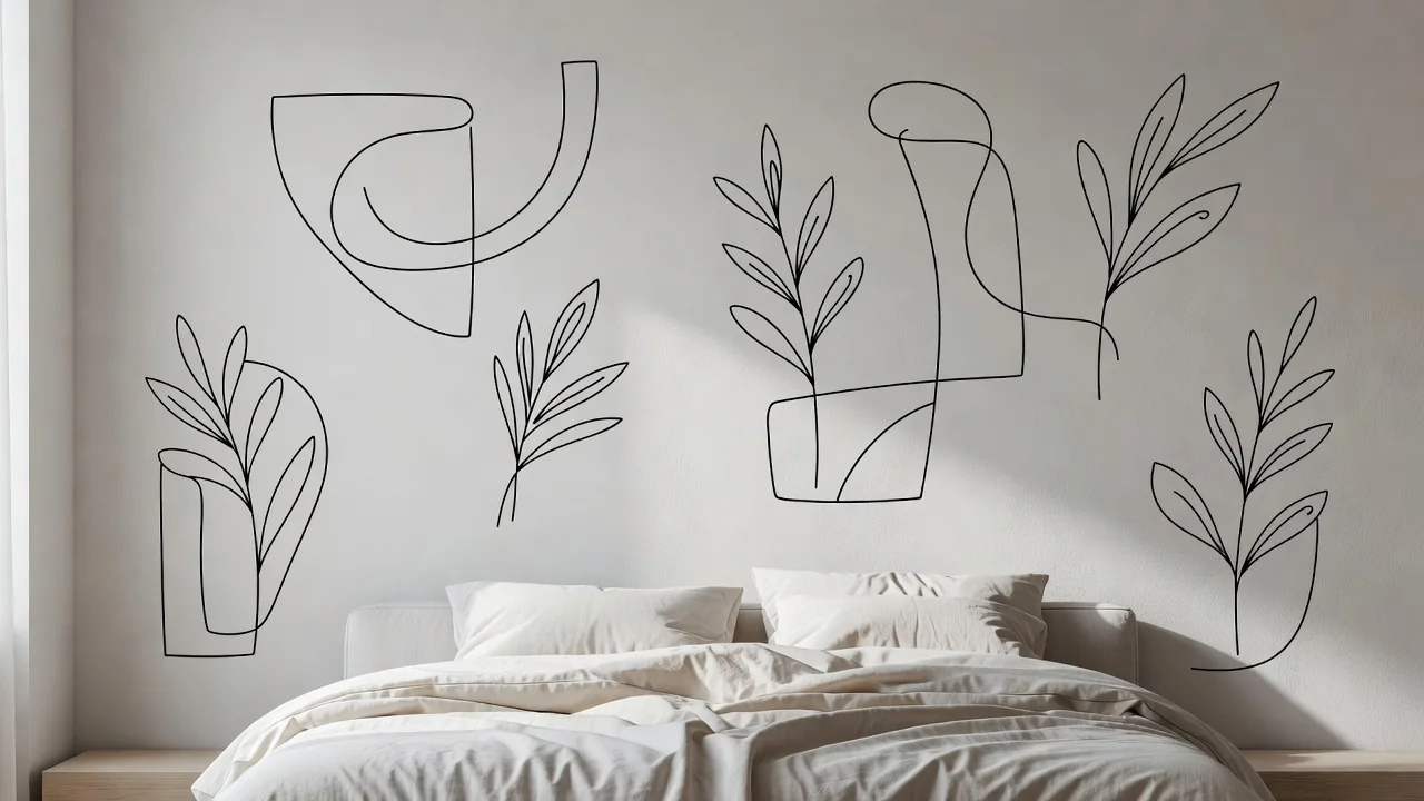 Parede de quarto decorada com adesivos autocolantes geométricos