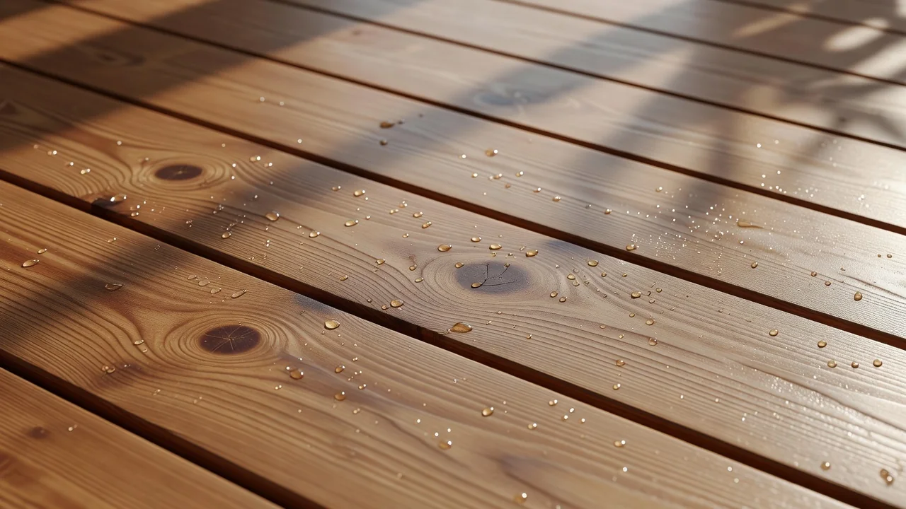 Deck de madeira externo com acabamento acetinado de verniz