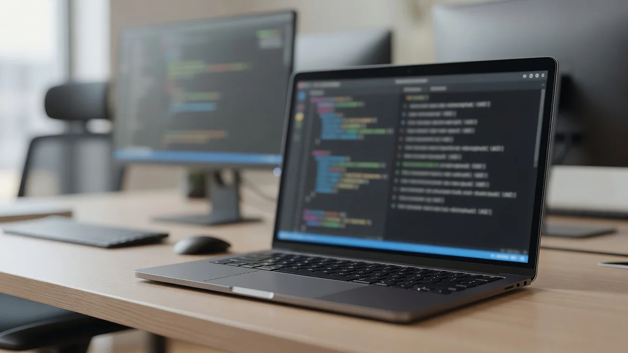 Tela de notebook com script Python e terminal aberto ao lado